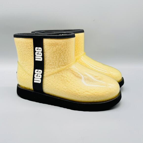 UGG Boots Womens 7 Yellow Beige Classic Clear Mini Ankle Shearling Waterproof - Picture 2 of 12